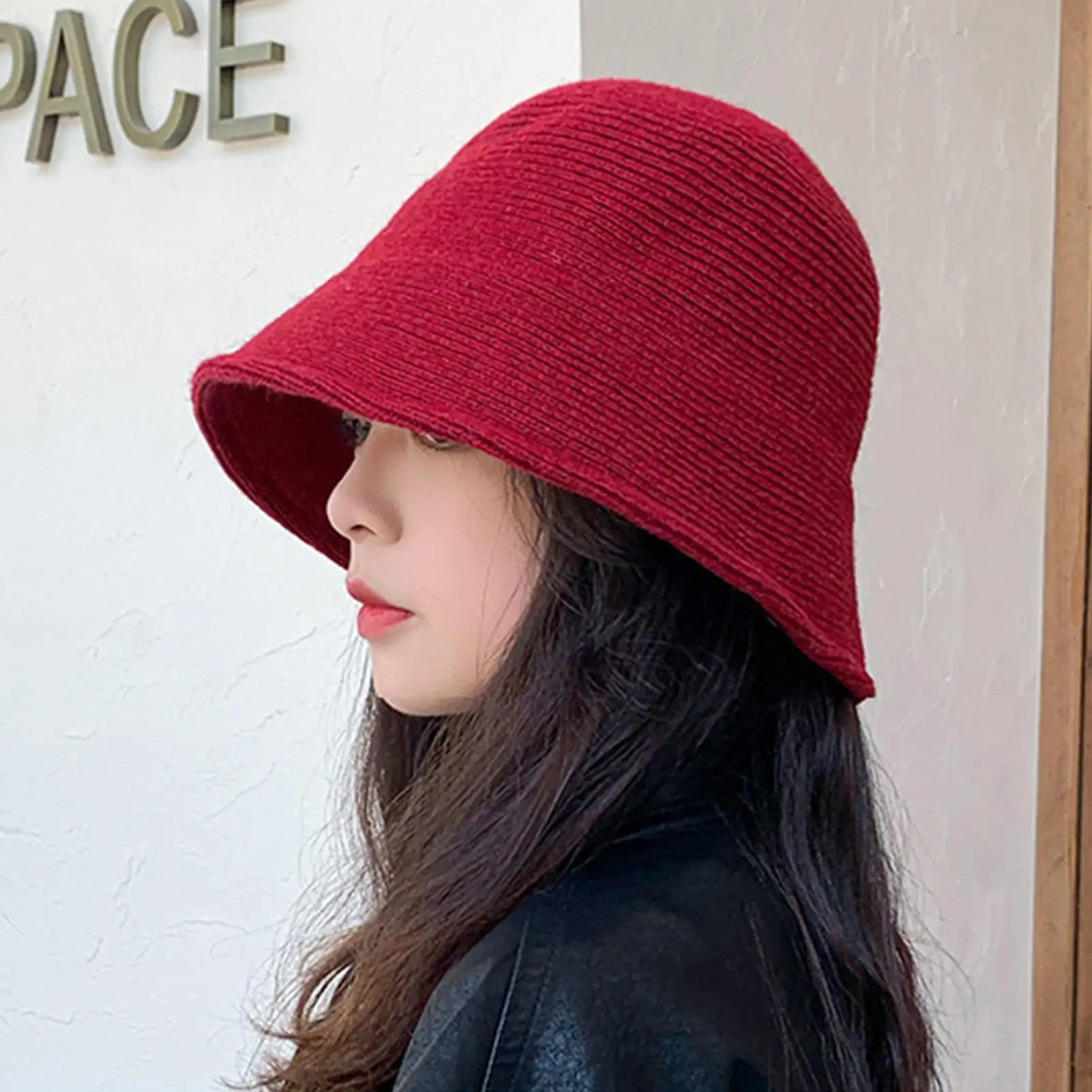 white bucket hat Women Solid Color Wool Bucket Hat Drawstring Fisherman Vintage Knitted Basin Cap female bucket hat