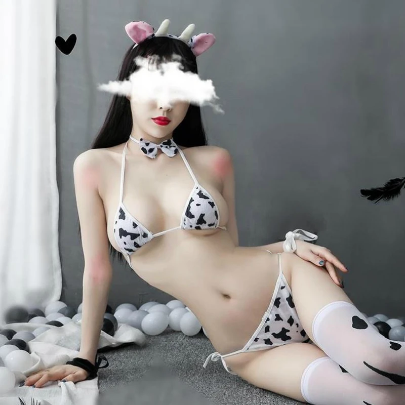 Bikini transparente para mujer, ropa exótica Kawaii, lencería Cosplay vaca, conjunto de ropa interior y bragas|Conjuntos de lencería| - AliExpress