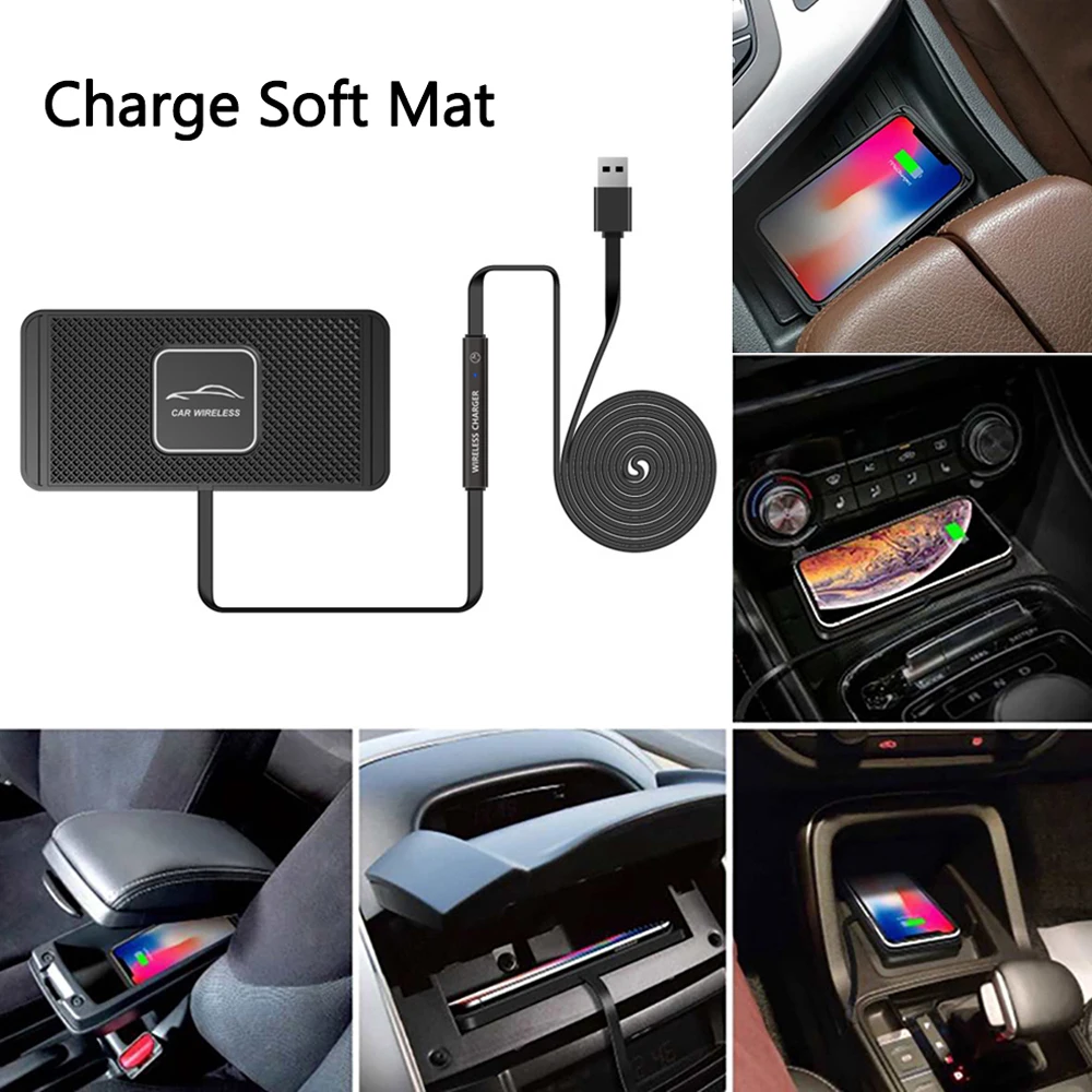 Car Qi Wireless Charger Pad Dashboard Phone Holder Fast Charging Dock Station Anti-skid Mat Charger For IPhone 11Pro XS Samsung