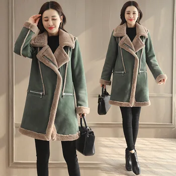

Cotton women's long section Korean winter jacket imitation deer suede lamb hair thick cotton clothing