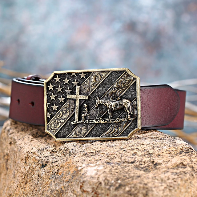 Wild West Living Western Christian Praying Cowboy Cross Belt Buckle