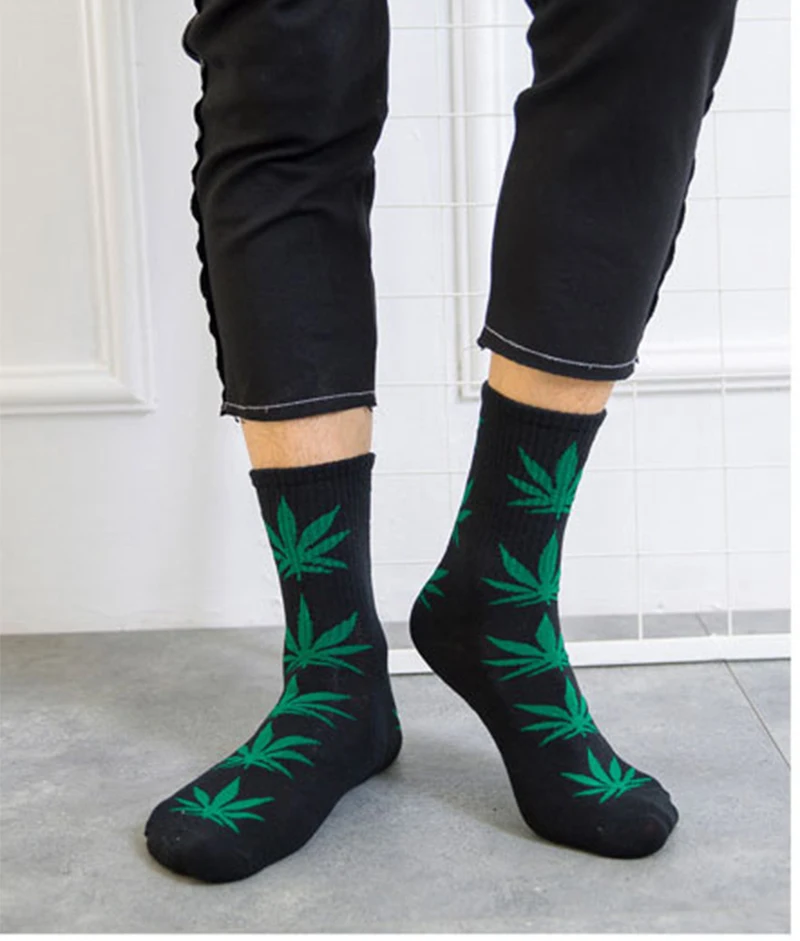 CXZD cool bamboo summer women's funny socks marijuana long maple leaf maple leaf cotton weed grass white black socks