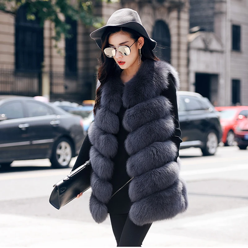 

rf0009b Big Sale Natural Fur Waistcoat Striped Style Classical Fur Gilet Real Fox Fur Vest Woman