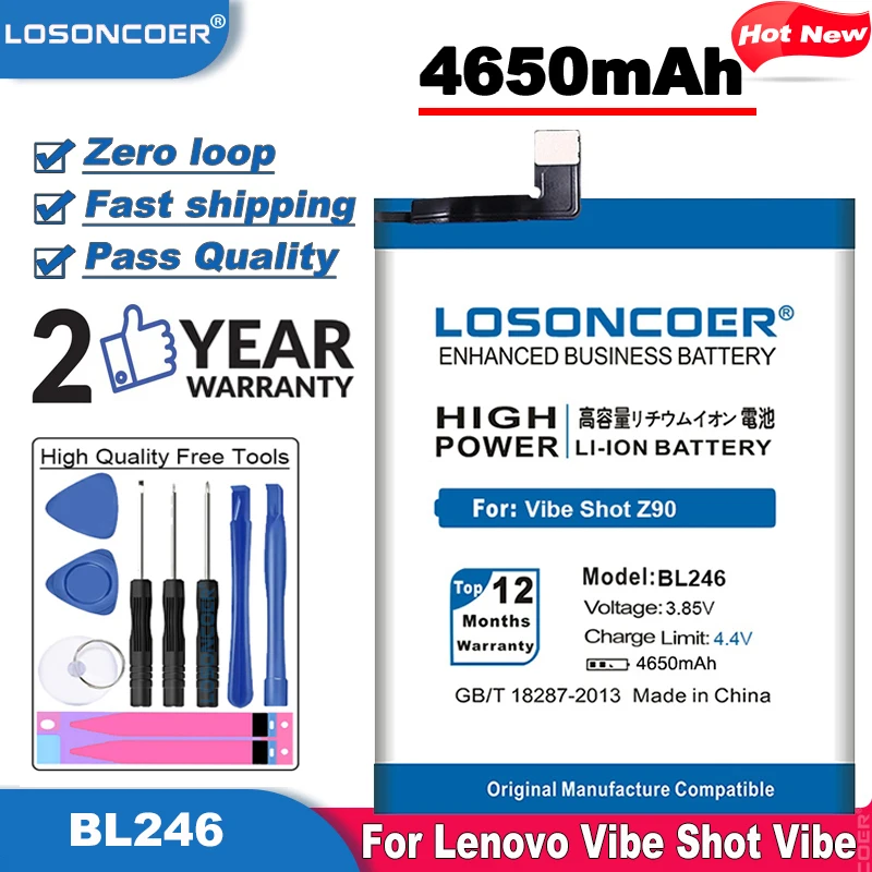 LOSONCOER 4650mAh BL246 батарея для Lenovo VIBE SHOT Z90 3 7 Z90A40 MAX Замена литий ионный аккумулятор