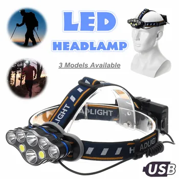 

T6 Headlamp LED Flashlight Headset Torch Light Cob Charging USB Rechargeable Headlights Waterproof Bright Floodlight 5/8/6LED