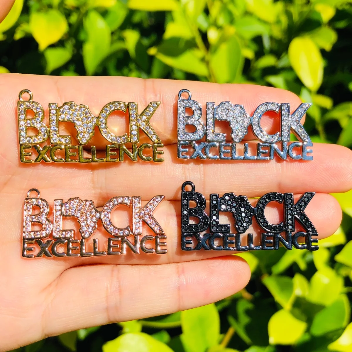 

5pcs BLACK EXCELLENCE Word Charm for Girl Bracelet Making Women Necklace Bling Rhinestone Paved Letter Pendant Jewelry Accessory