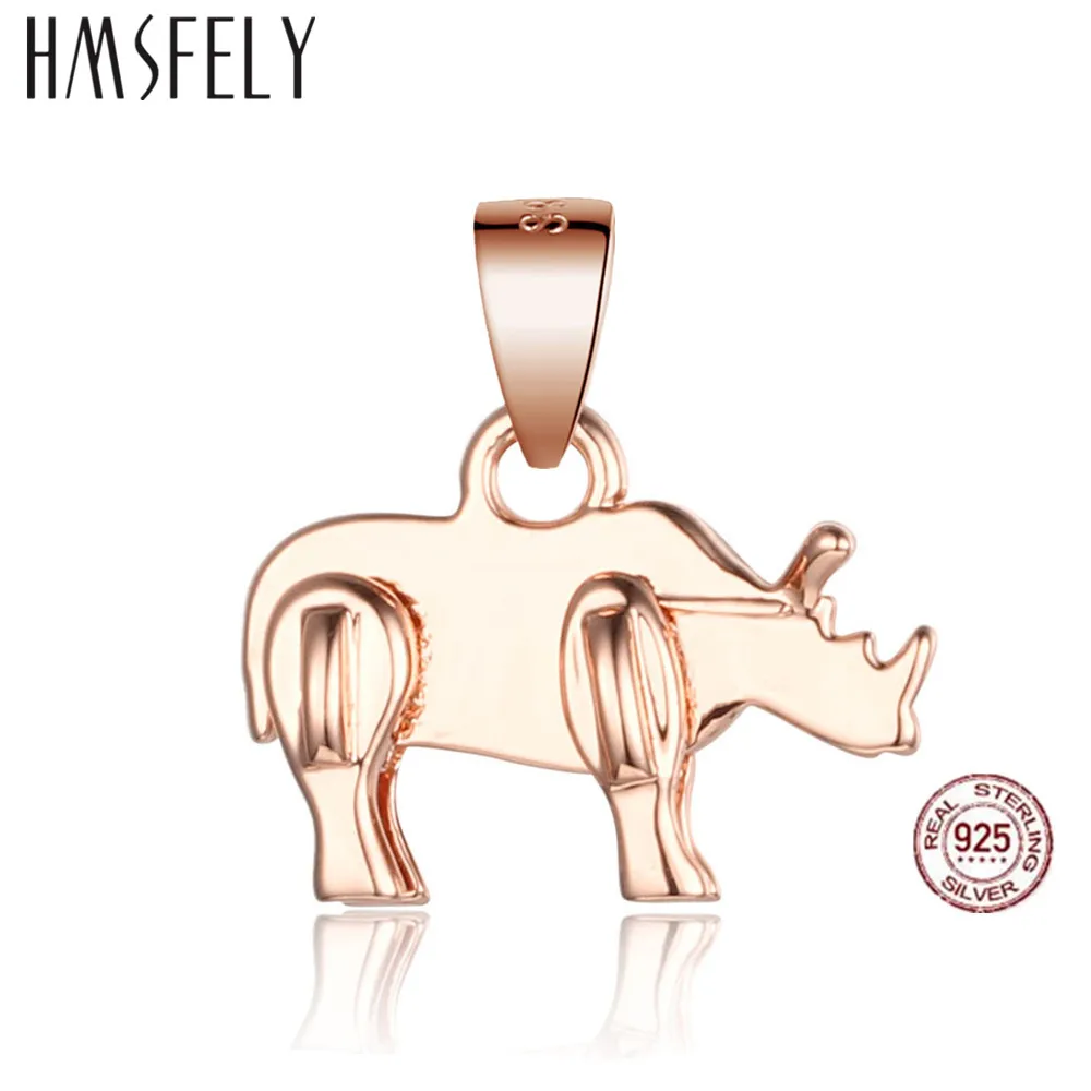 

HMSFELY 925 Silver Material Rose Gold Rhinoceros Pendant DIY Charm Bracelets Accessories Dangles For Necklace Jewelry Making