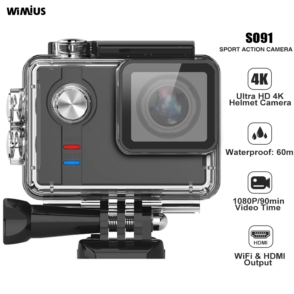 

Wimius SO91 Sports Action Video Camera HD 4K 12MP Action Camera 60M Waterproof WIFI Bluetooth Helmet Camera Video Action Cam