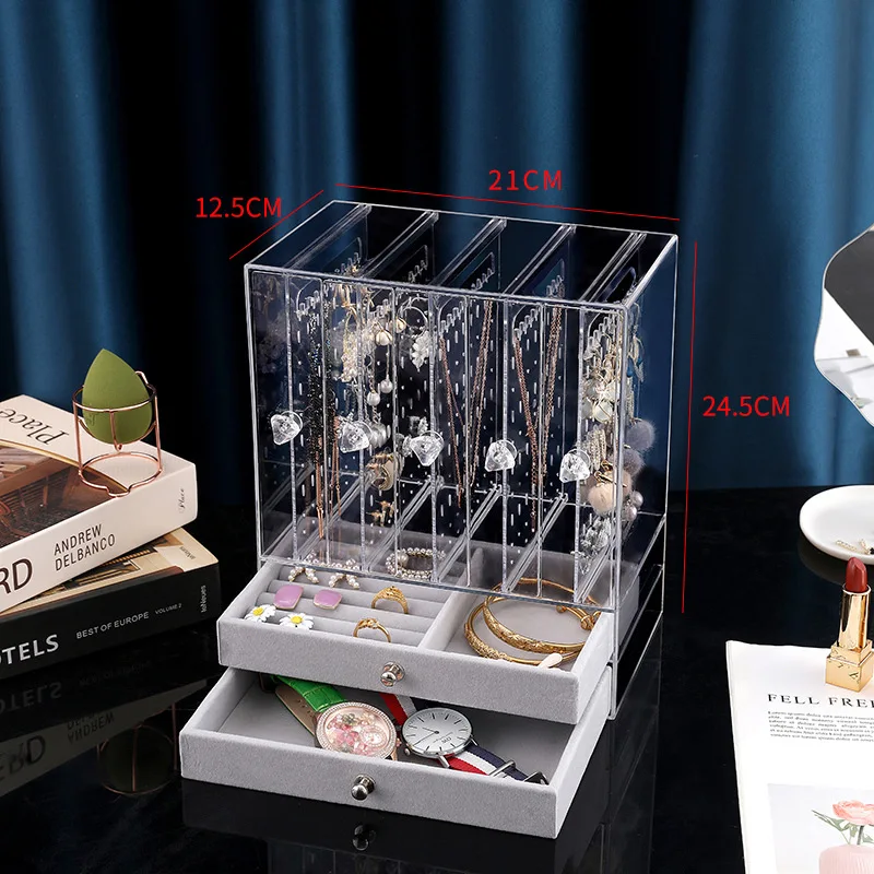 Earrings Necklaces Jewelry Storage Box Transparent Large Capacity Hair Accessories Hand Dressing Table Display Shelf | Украшения и