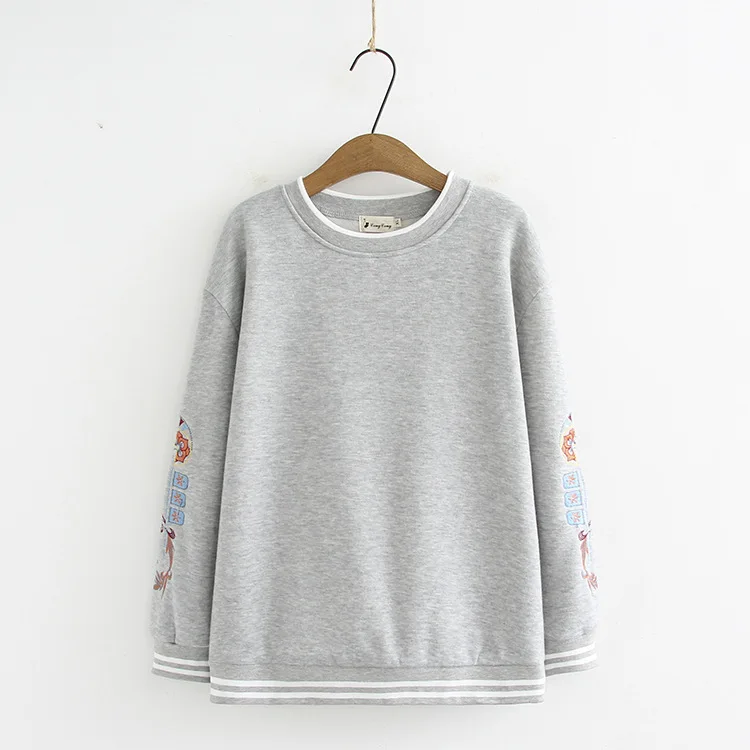 Blvyisla 4XL флисовые теплые свитшоты для молодых женщин свободные размеры толстовки вышивка круглый вырез пуловер Топы