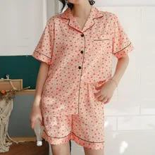 Сексуальная пижама женская пижама с коротким рукавом и отложным воротником с карманами и пуговицами OY41