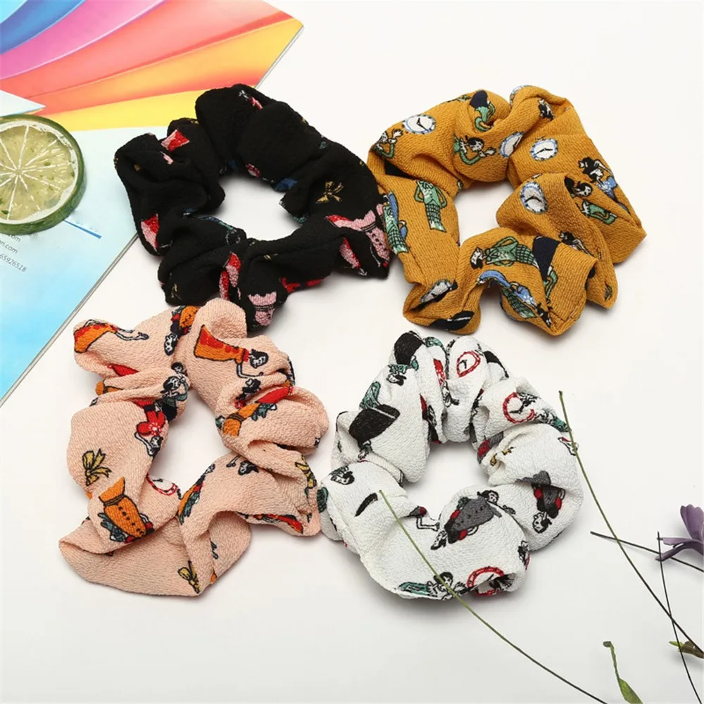 

Women Scrunchie Elastic Hair Rope cartoon print Ring Tie Ponytail Holder Hair Band Headband Girl Hair Accessoires