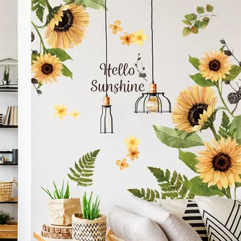 

1Large Sunflower Wall Stickers Glass Decoration Posters PVC for Living Room Bedroom Flower Wall Decals Vintage Bathroom Decor