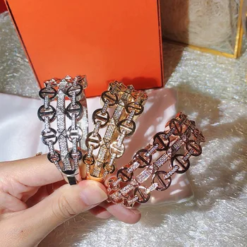 

Mulit Layers H Letter Cuff Bangle Pig Nose Spike Design Micro AAA Zircon Stone Geometeric For Men Women Cuff Brand Jewelry