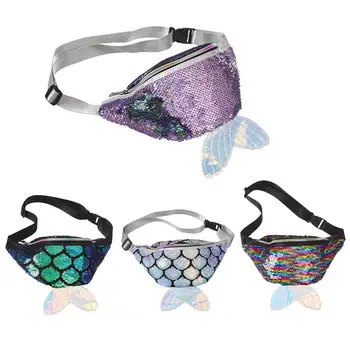 

banabanma Women Girls Fashion Cool Shimmer Sequin Mermaid Tail Multi-purpose Waist Bag
