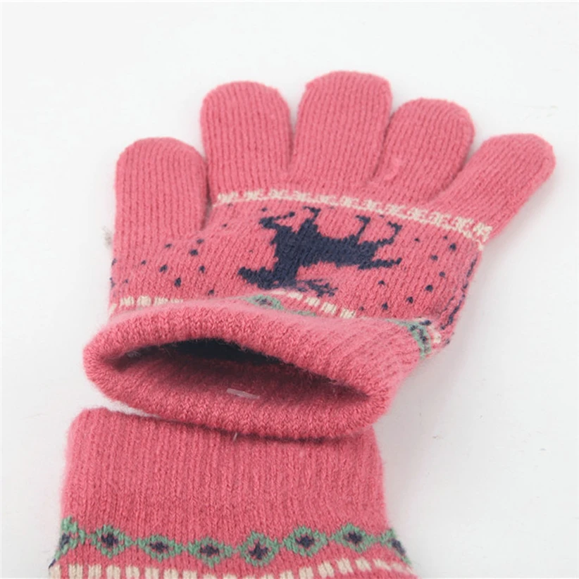 Детские зимние теплые перчатки, жаккардовые тянущиеся вязаные варежки с рисунком лося для мальчиков и девочек, 910