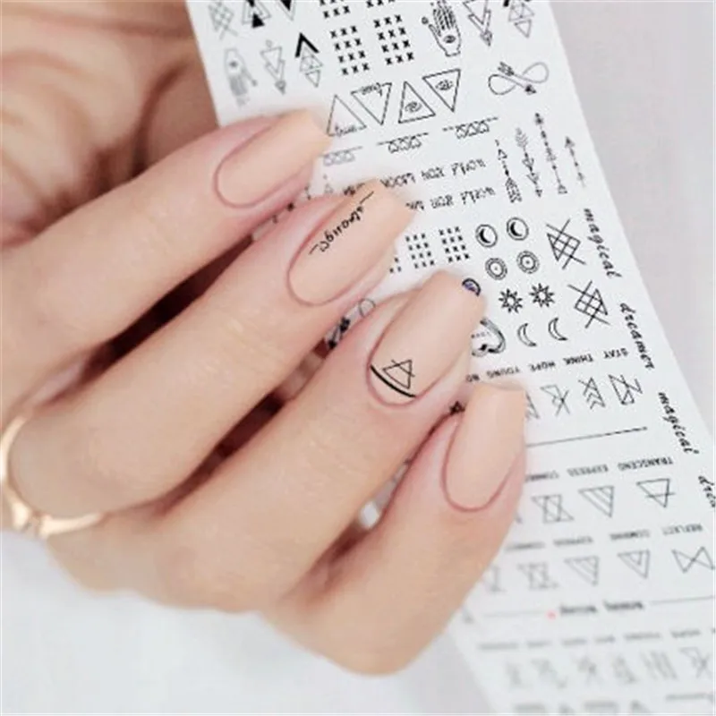 

2 Pcs Nail Water Decals Nail Art Transfer Stickers Decal Geometric Triangle Line Design DIY Nails Art Decorations
