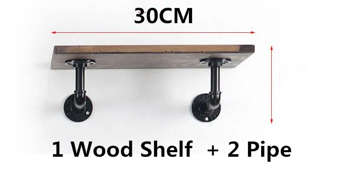 Современные 30x20 см настенные полки трубы поддержка Деревянный Diy декоративные скандинавские полки для домашнего декора гостиной - Цвет: 1 Shelf with 2 Pipe