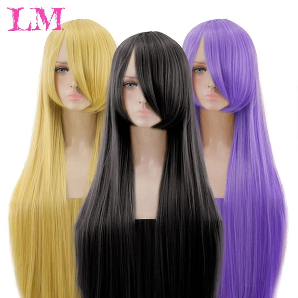

LiangMo Long straight anime wig black purple black red pink blue dark brown 100 cm synthetic hair wig