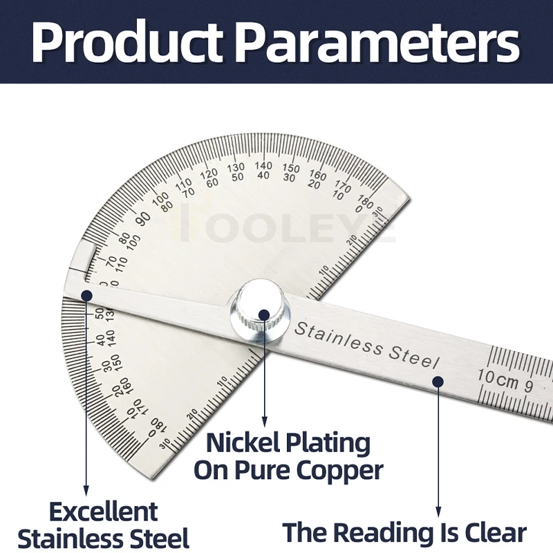 Angle Protractor 180 Degree Metal Angle Finder Ruler Woodworking Tools Measuring Stainless Steel Goniometer