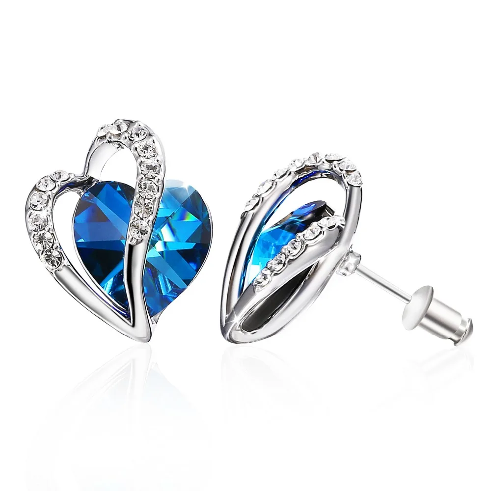 Серьги Warme Farben с кристаллами Swarovski для женщин, сережки-гвоздики с синим кристаллом в виде сердца, хорошее ювелирное изделие, 925 пробы серебряные серьги