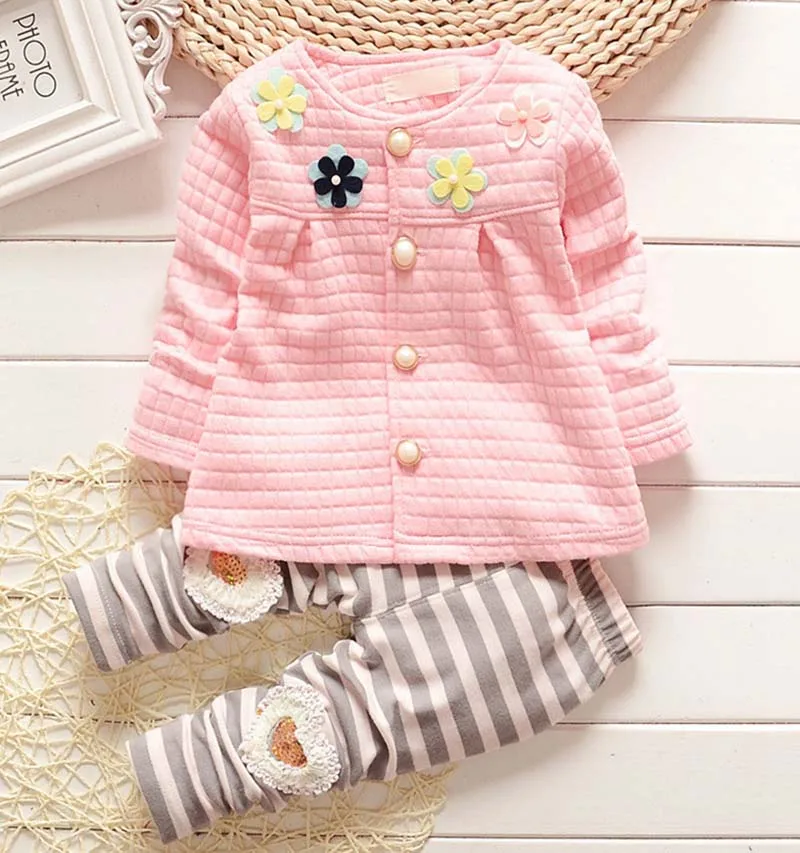 Одежда для маленьких девочек г. Весенний Модный комплект одежды для новорожденных девочек от 3 до 24 месяцев, хлопковая одежда с длинными рукавами - Цвет: Розовый