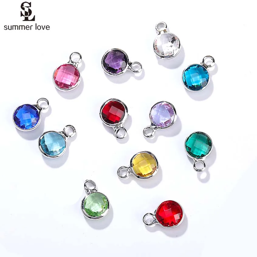 10pcsWholesaleSilverColorMetalGlassCrystalBirthstonesCharms6mm