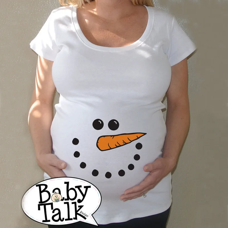 

Hot Selling 2018 New White Carrot Nose Snowman Short Sleeve Printed Pregnant Women Loose Fashion T-shirt