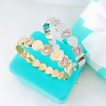 

Women Silver Color Rose Gold Bracelet for Female Crystal Heart Charm Bracelet Women Bridal Wedding Fine Jewelry Gift