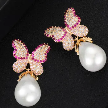 

GODKI Luxury Butterfly Dangle Earrings For Women Wedding Shell Pearl Cubic Zirconia CZ Brazil Bridal Earring Accessories 2020
