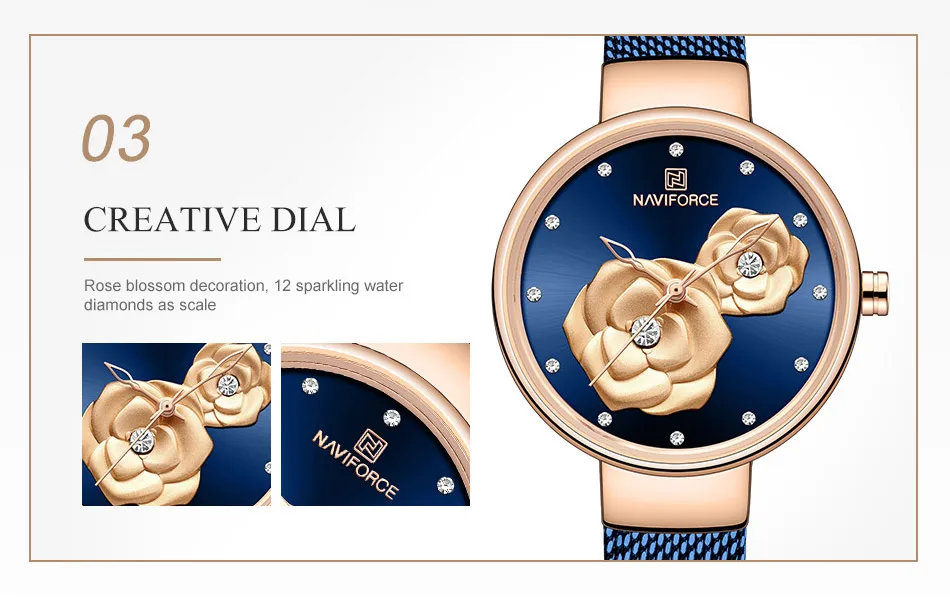 NAVIFORCE часы для женщин лучший бренд класса люкс стальной сетки женские кварцевые часы красивый цветок очаровательная девушка часы Relogio Feminino