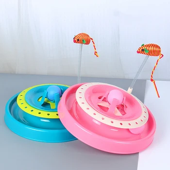 

Interactive Cat Toys with Simulated Mouse & Bell Ball Funny Cat Toy Traning Pet Disk Toy Game Turnable Boad for Cats Blue/Pink