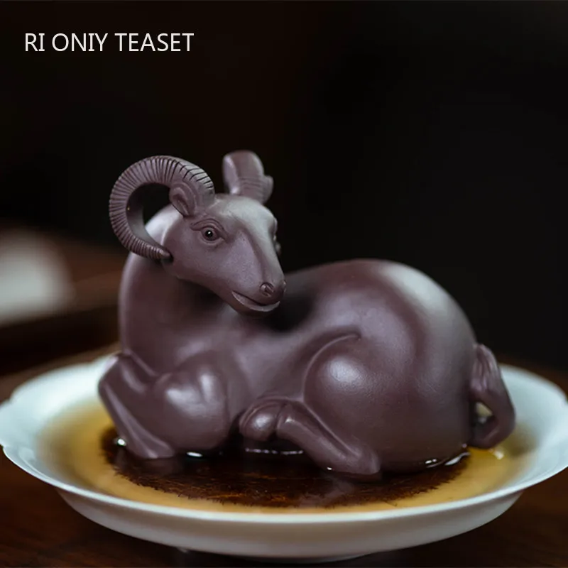 

Chinese Yixing Sheep Model Purple Clay Tea Pet Desktop Handmade Sculpture Ornaments Garden Bonsai Decoration Home Tea Figurine