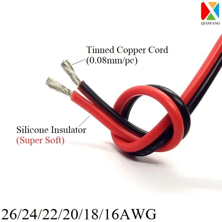 1 м 2 контактный Удлинительный медный провод 24AWG 22AWG 20AWG 18AWG 16AWG силиконовый каучук