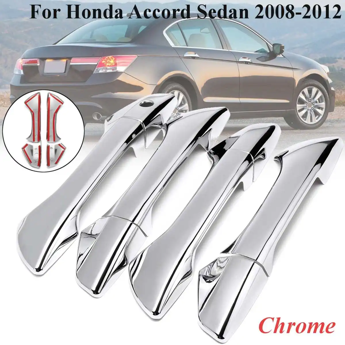 Чехол для ручки двери Honda Accord 2008 2009 2010 2011 Седан ABS глянцевый черный хром 8 шт. 1