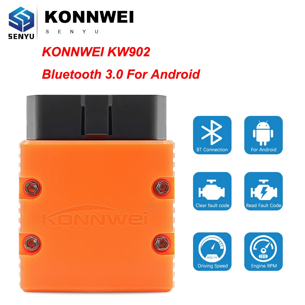 Bluetooth сканер Konnwei KW902 ELM 327 V1.5 с PIC18F25K80 OBD2 считыватель кодов ELM327 OBD 2 автомобильный