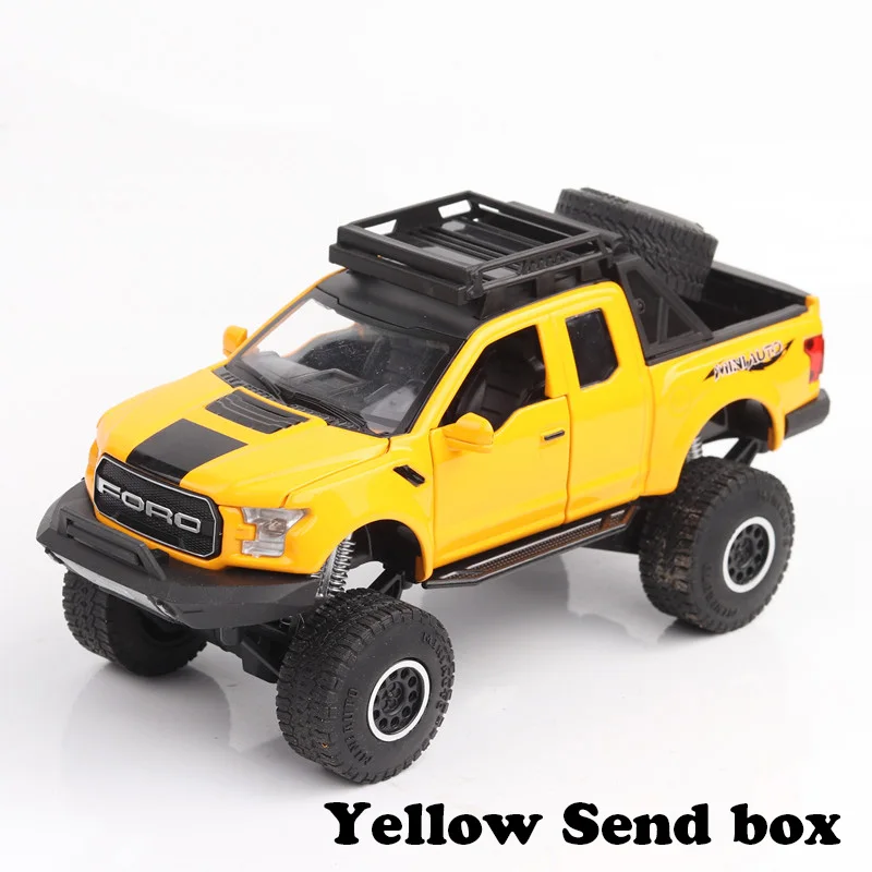 Новинка 1:32 Масштаб автомобиля Ford Raptor модель из цинкового сплава звук и светильник Модель автомобиля игрушки поезд игрушка трактор модифицированный автомобиль для детей - Цвет: Yellow with box