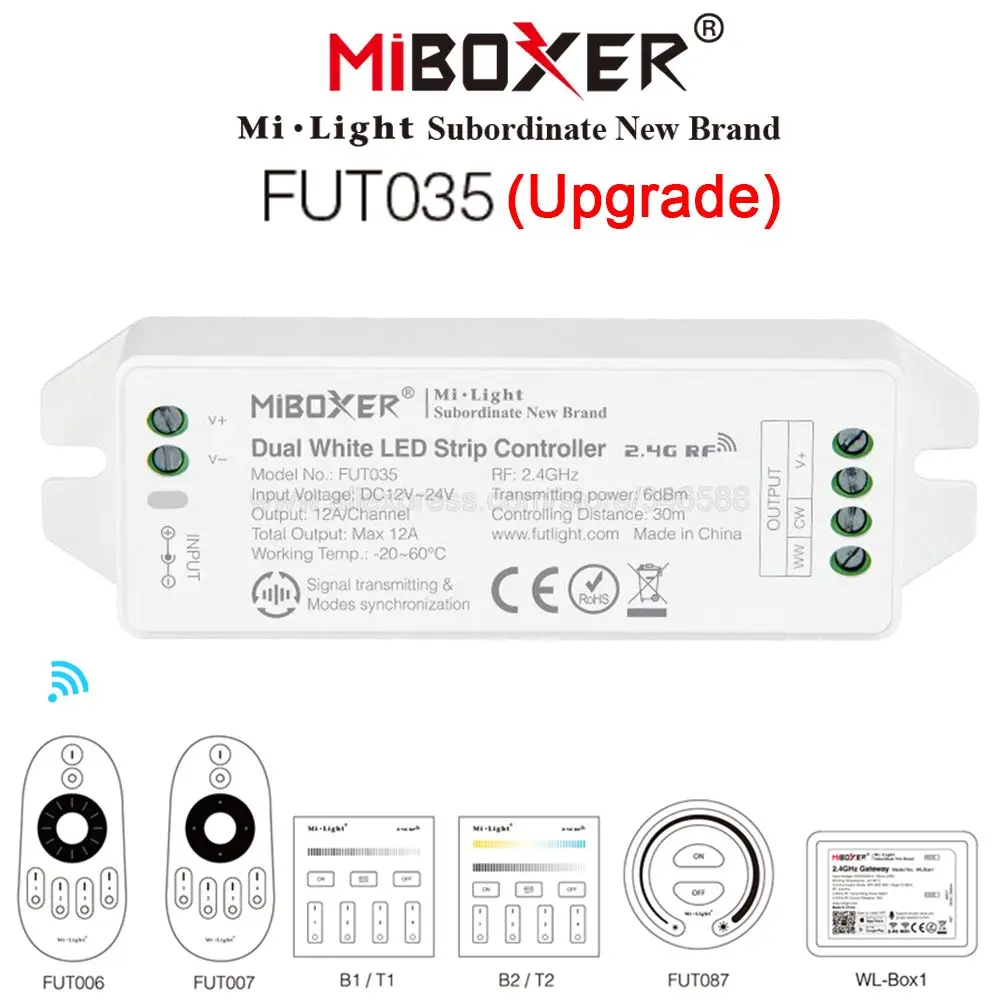 Miboxer FUT035 (Upgrade) 4-Zone Color Temperature Dual White LED Strip Controller Smartphone APP / 2.4G RF Alexa Voice Control | Лампы и
