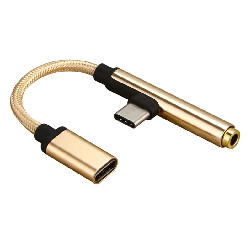 PA3098GD Для huawei P20/mate 10/Pro 90 градусов usb type C до 3,5 мм адаптер для наушников Aux аудио USB-C зарядное устройство зарядный кабель для наушников - Color: PA3098GD