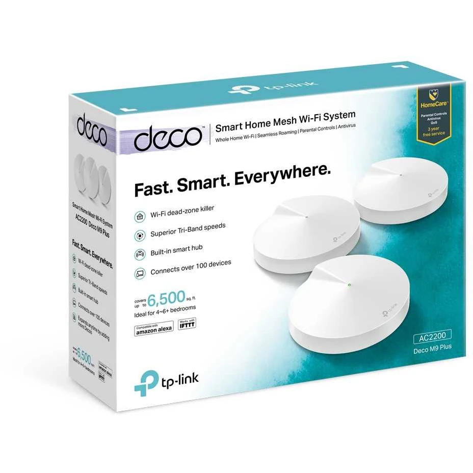 Бесшовный Mesh роутер TP-Link Deco M9 Plus(DECO M9 PLUS(3-PACK) AC2200 10/100/1000BASE-TX(упак.:3