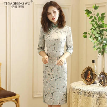 

Women Chinese Style Ladies Qipao Improved Half Sleeve Print Slim Sexy High Split Party Dress Cheongsam Vestidos Adult Plus Size