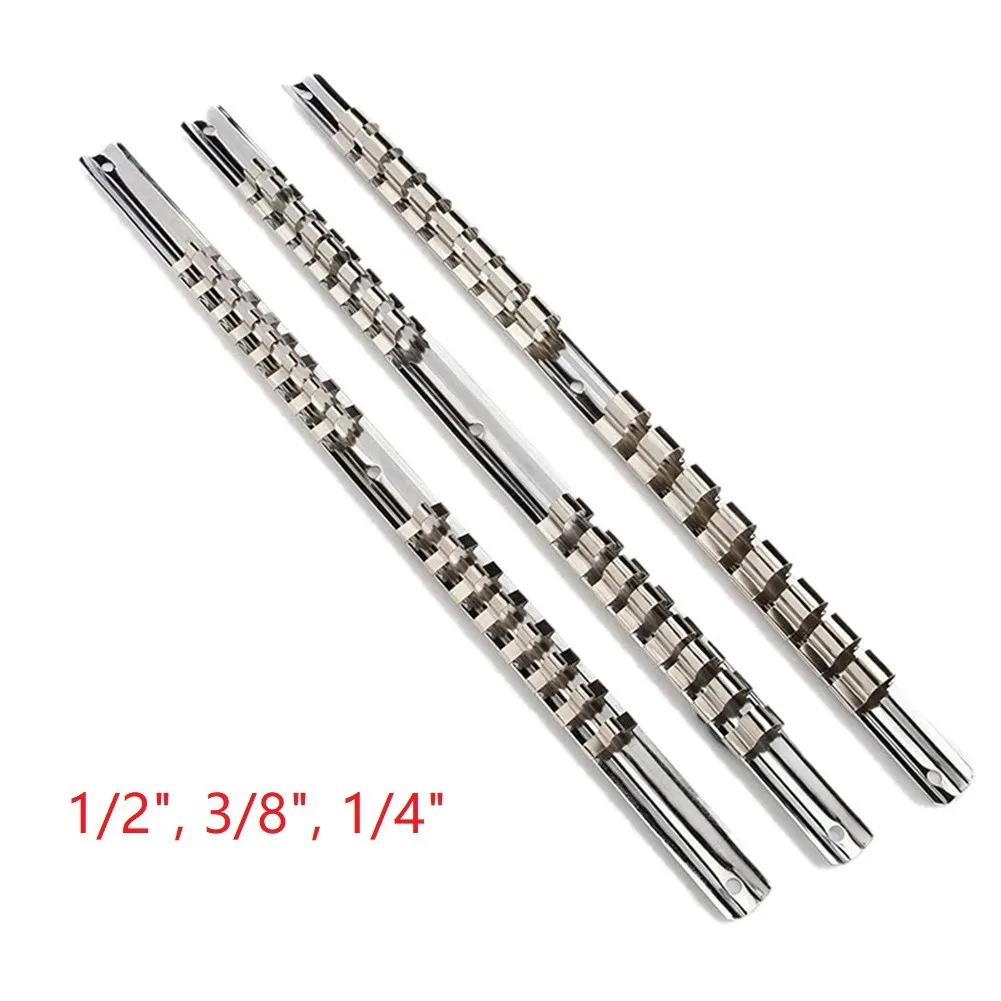 Presa Organizer Presa Rack Holder Socket Storage Rack Rails 1/2 1/4 3/8 Pollici Con 16 Clip Su Rotaia Utensili Manuali