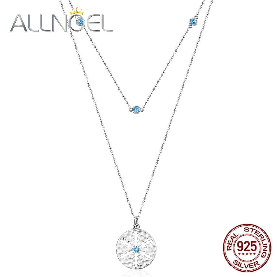 

ALLNOEL 925 Sterling Silver Necklace for Women Blue Nano Zircon Gem Diamond Long Sweater Chain Real Gold Fine Jewelry Hot Sale