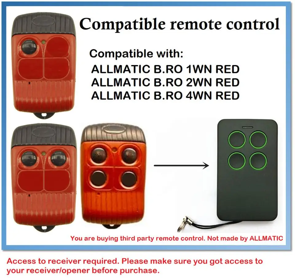 ALLMATIC FOR4 Compatible Remote Control Rolling Code 433.92MHz.