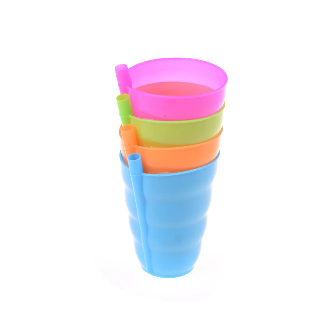 4 unids/lote niños bebé Sip taza con construido en taza con pajita bebida casa colores