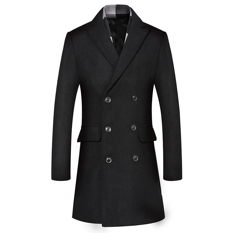 Winter Wool Coat Men Double Breasted Overcoats British Style Trench coat Men Pea Coat Woolen Blends Jacket Without Scarf Winter Wool Coat Men Double Breasted Overcoats British Style Trench coat Men Pea Coat Woolen Blends Jacket Without Scarf