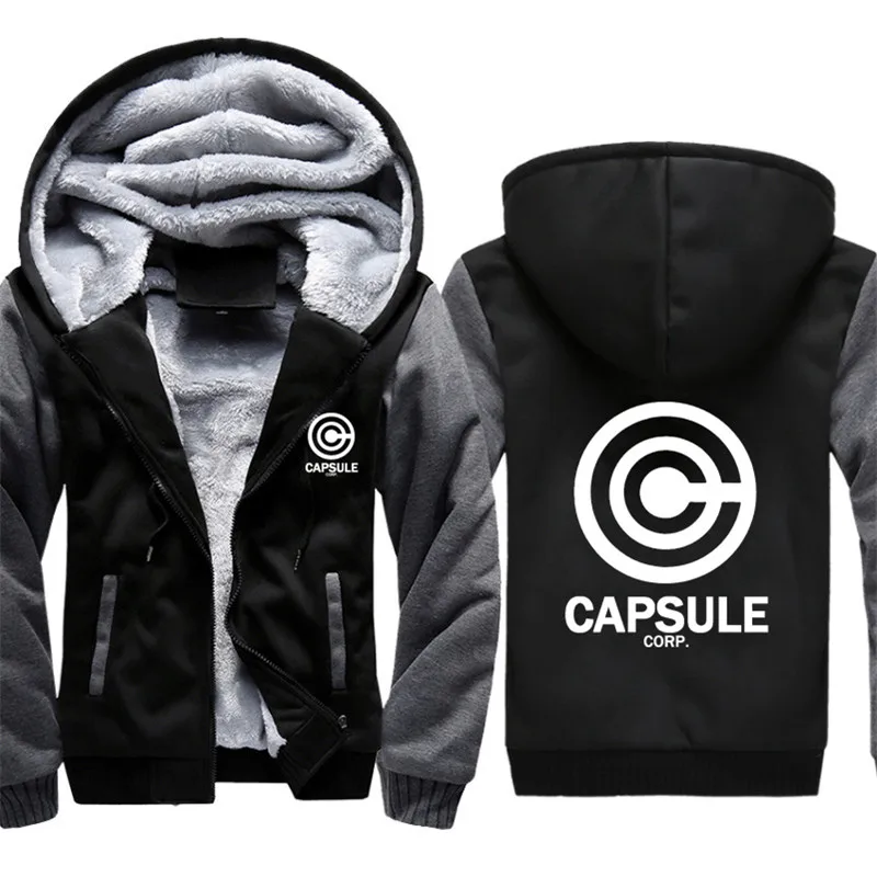 В стиле аниме «Драконий жемчуг зет чехол Capsule Corp. Принт Для мужчин's свитер с капюшоном зимняя теплая флисовая куртка на молнии куртка в стиле Харадзюку Толстовка