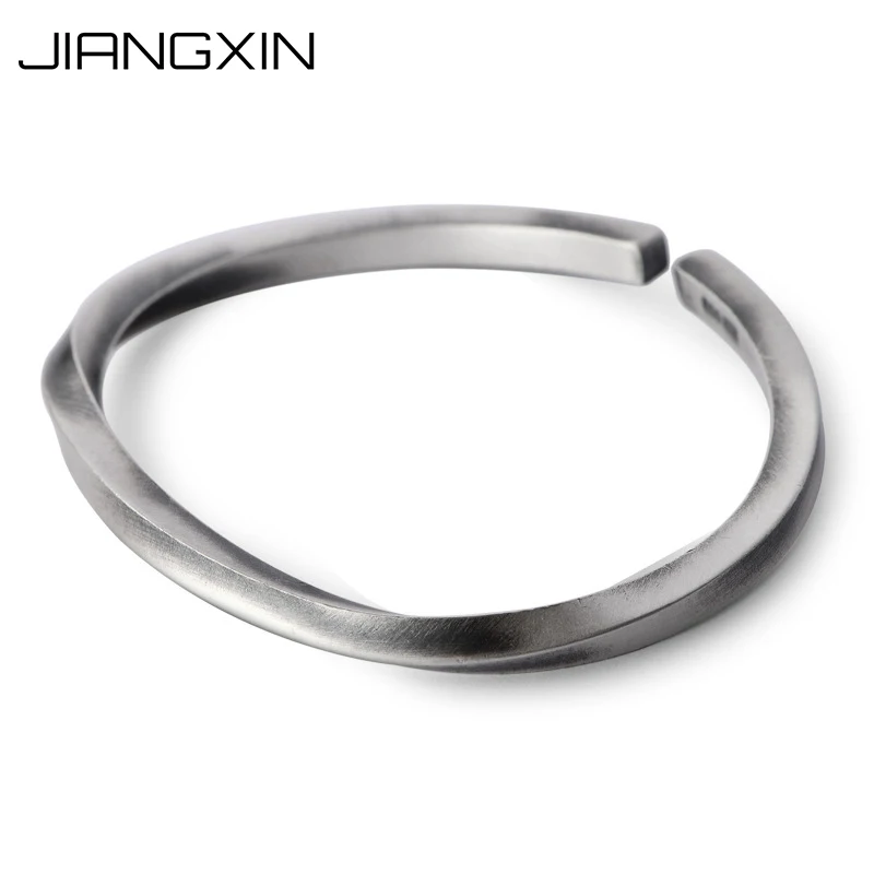 

31g S999 Pure Silver Twisted Vintage Retro Bangle Adjustable Open Hiphop Rock Jewelry for Women Men Unisex