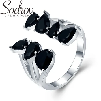 

BLACK AWN Real 925 Sterling Silver Ring Black Spinel Leaf Open Elegant Rings for Women Sterling Silver Jewelry G030