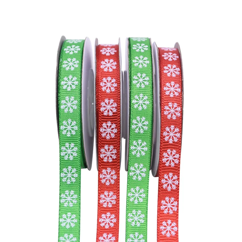 10 ярдов/рулон 3/8 ''10 мм красный зеленый Снежинка печатная атласная лента Гро-Гро ленты для свадьбы Рождественская вечеринка для упаковки подарков